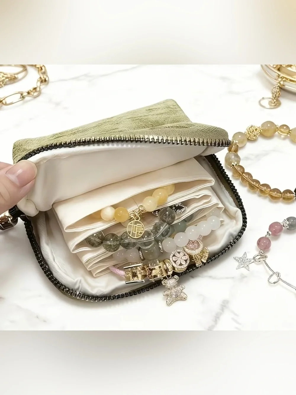 NWT Olive Green Velvet Jewelry Case Pouch